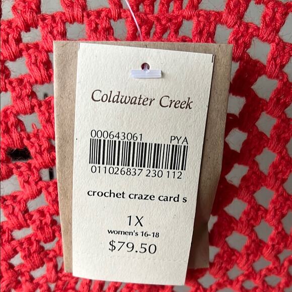 NWT Coldwater Creek Coral Crochet Craze Knit Short Sleeve Cardigan Sweater - 1X - Picture 3 of 10
